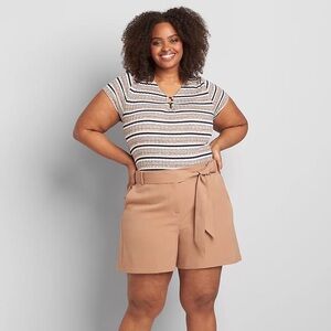 Lane Bryant Perfect Drape Tan Khaki Shorts with Belt